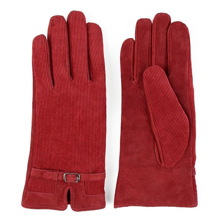 Women's Journee Collection Suede Leather & Corduroy Gloves, Size: Large, Red Other