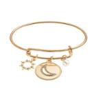 Star & Moon Floating Charm Bangle Bracelet, Women's, Gold