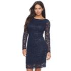 Women's Onyx Nite Sequin Lace Sheath Dress, Size: 14, Blue (navy)