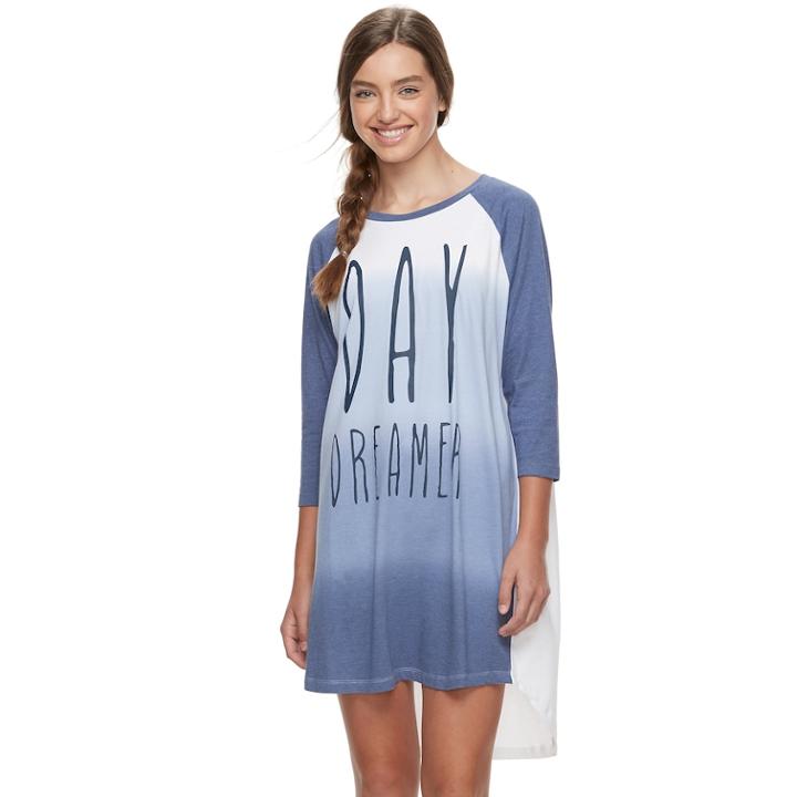 Juniors' Peace, Love & Fashion Baseball Tee Sleepshirt, Teens, Size: Medium, Med Blue