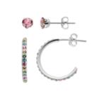Charming Girl Kids' Crystal Semi-hoop & Stud Earring Set, Pink
