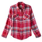 Girls 7-16 & Plus Size Mudd&reg; Side-split Flannel Button-down Shirt, Girl's, Size: 20 1/2, Dark Pink