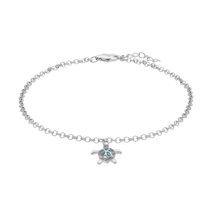 Sterling Silver Larimar Turtle Anklet, Women's, Blue