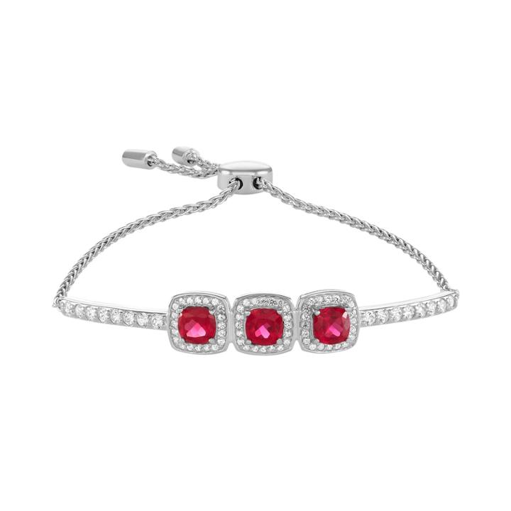 Sterling Silver 3-stone Lab-created Ruby & Lab-created White Sapphire Bracelet, Women's, Size: 9, Red