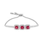 Sterling Silver 3-stone Lab-created Ruby & Lab-created White Sapphire Bracelet, Women's, Size: 9, Red