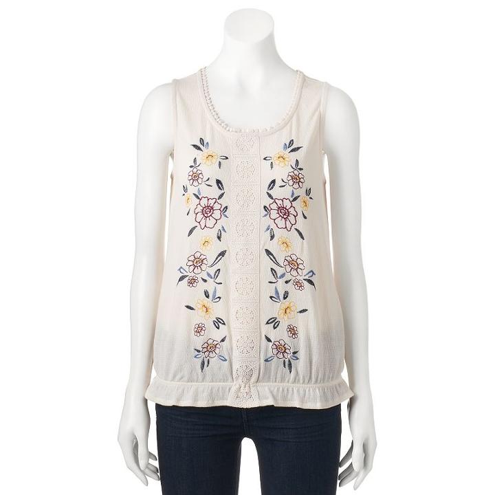 Juniors' Live To Be Spoiled Floral Banded Hem Tank, Girl's, Size: Medium, White Oth