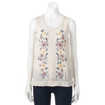 Juniors' Live To Be Spoiled Floral Banded Hem Tank, Girl's, Size: Medium, White Oth