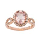 14k Rose Gold Over Silver Simulated Morganite And Lab-created White Sapphire Oval Halo Ring, Women's, Size: 6, Pink