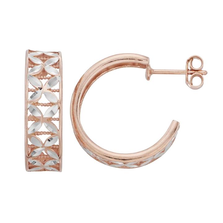 Rose Gold Tone Sterling Silver Flower C-hoop Earrings, Women's
