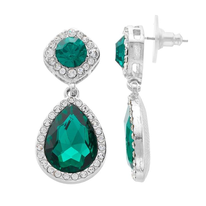 Simulated Crystal Halo Square & Teardrop Earrings, Women's, Green