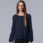 Women's Simply Vera Vera Wang Embroidered Raglan Top, Size: Xl, Dark Blue