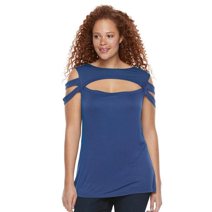 Plus Size Rock & Republic&reg; Strappy Cold-shoulder Top, Women's, Size: 1xl, Blue