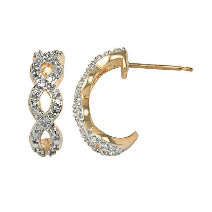 18k Gold-over-silver And Sterling Silver Diamond Accent Infinity J-hoop Earrings, Women's, White