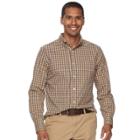 Men's Sonoma Goods For Life&trade; Flexwear Slim-fit Plaid Poplin Button-down Shirt, Size: Xxl, Beig/green (beig/khaki)
