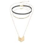 Lace, Beaded Choker & Chevron Drop Necklace Set, Women's, Gold
