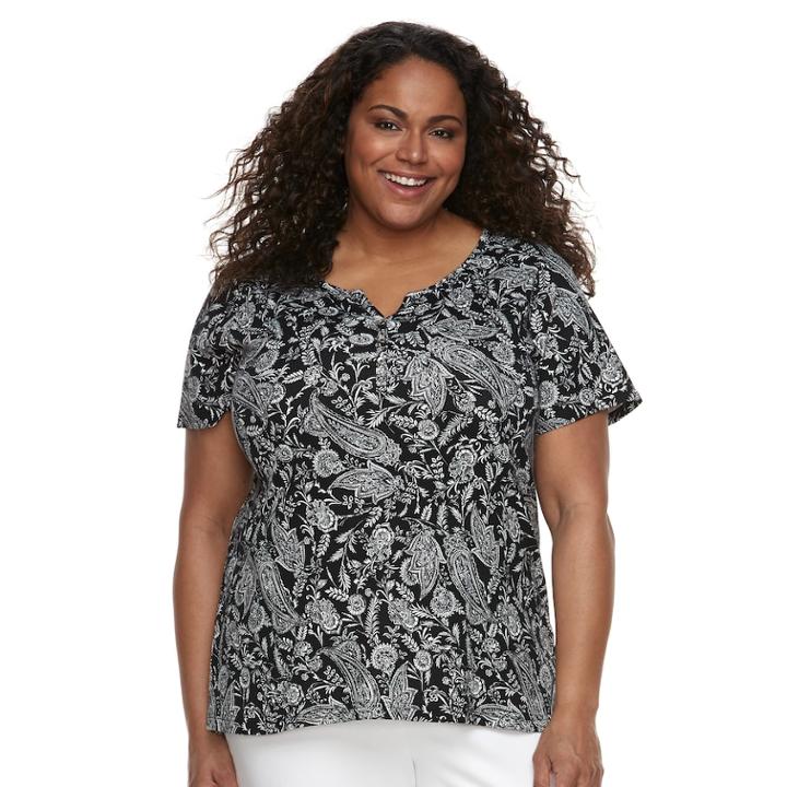Plus Size Croft & Barrow Solid Henley Tee, Women's, Size: 3xl, Grey