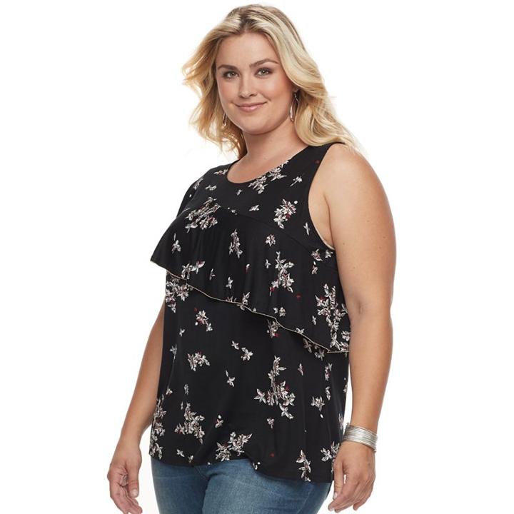 Plus Size Apt. 9&reg; Asymmetrical Flounce Tank, Women's, Size: 0x, Black