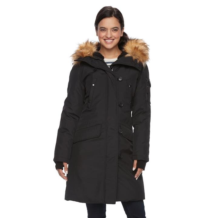Women's S13 Alaska Down Faux-fur Trim Parka, Size: Xl, Black
