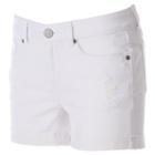 Juniors' So&reg; Ripped Raw-edge Jean Midi Shorts, Girl's, Size: 5, White