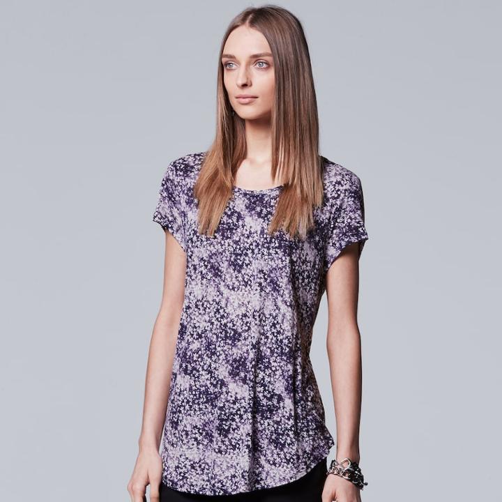 Women's Simply Vera Vera Wang Print Scoopneck Tee, Size: Small, Med Purple