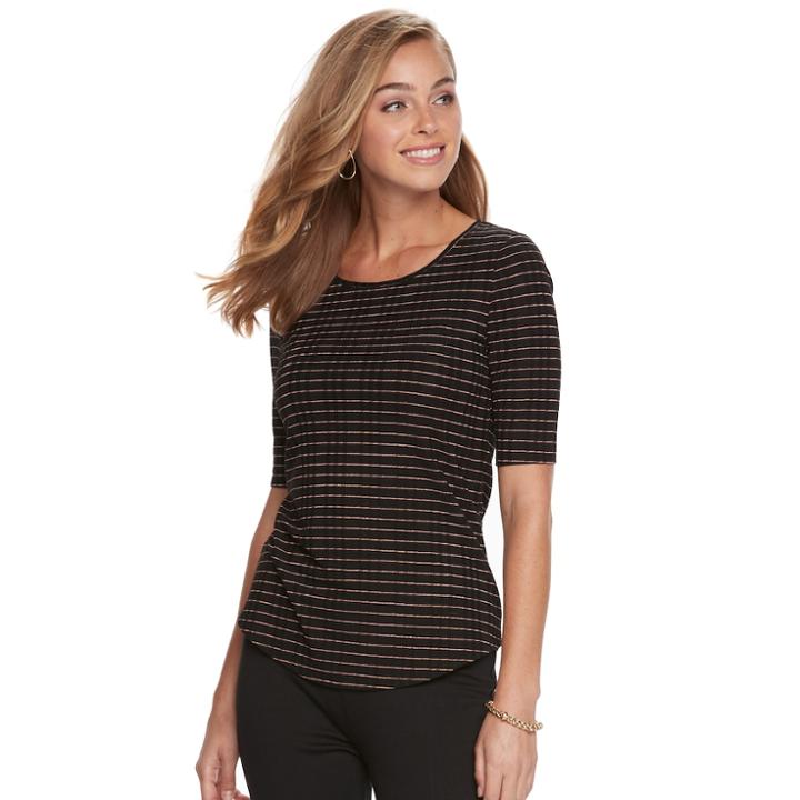 Women's Apt. 9&reg; Essential Elbow-sleeve Tee, Size: Xxl, Black