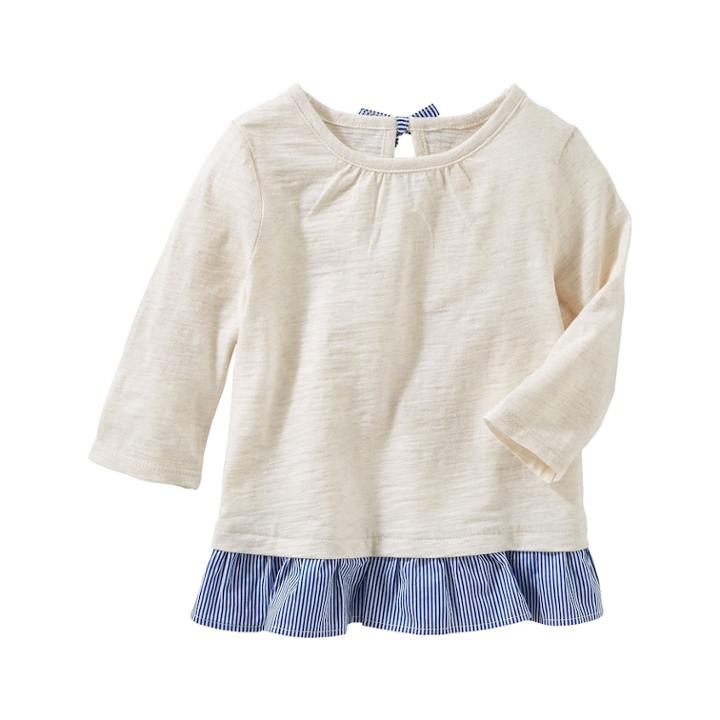 Girls 4-12 Oshkosh B'gosh&reg; Peplum Hem Slubbed Long Sleeve Top, Size: 6x, Light Grey
