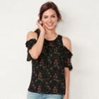 Women's Lc Lauren Conrad Rufflle Cold-shoulder Top, Size: Large, Black