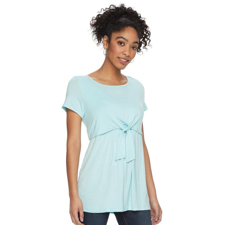 Maternity A:glow Tie Accent Popover Nursing Tee, Women's, Size: Xxl-mat, Med Blue