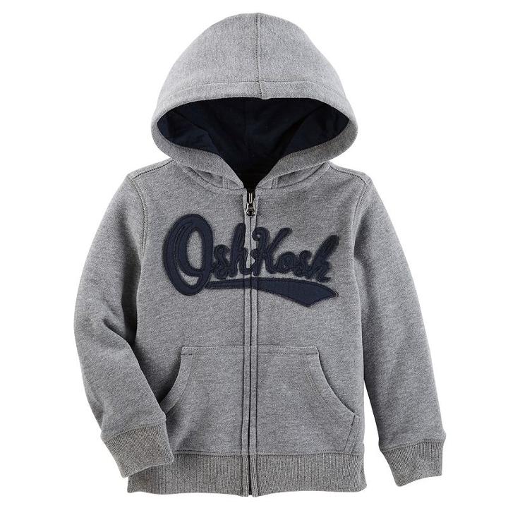 Boys 4-12 Oshkosh B'gosh&reg; Logo Zip Hoodie, Size: 5, Light Grey