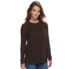 Petite Sonoma Goods For Life&trade; Pointelle Crewneck Sweater, Women's, Size: S Petite, Dark Brown