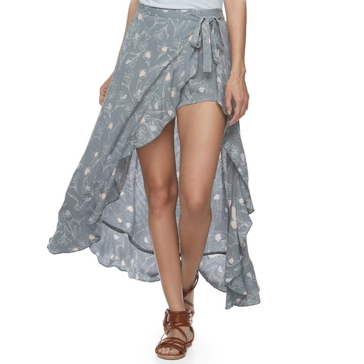 Juniors' Vanilla Star Ruffled Floral Walk-through Maxi Skirt, Teens, Size: Xl, Med Blue