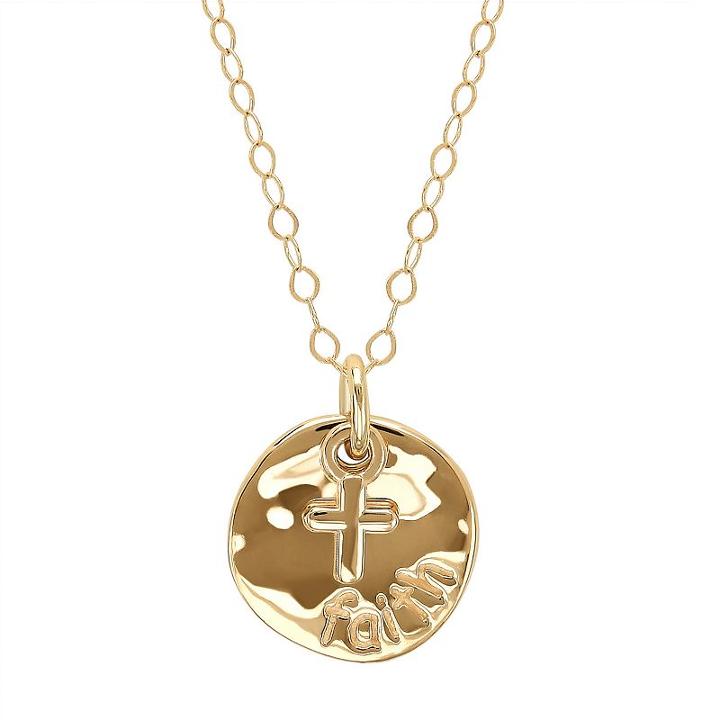 Everlasting Gold 10k Gold Cross & Faith Disc Pendant Necklace, Women's, Size: 17