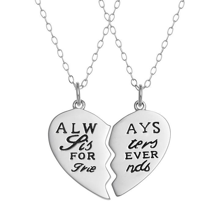Sterling Silver Sisters Heart Pendant Necklace Set, Women's, Size: 18, Grey