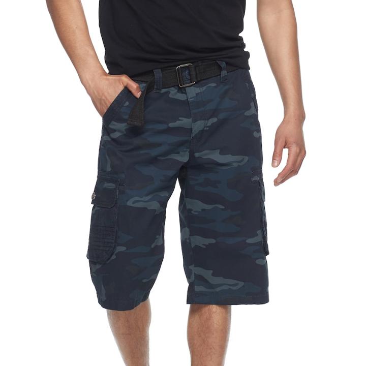 Men's Rawx Regular-fit Belted Cargo Shorts, Size: 38, Blue (navy)