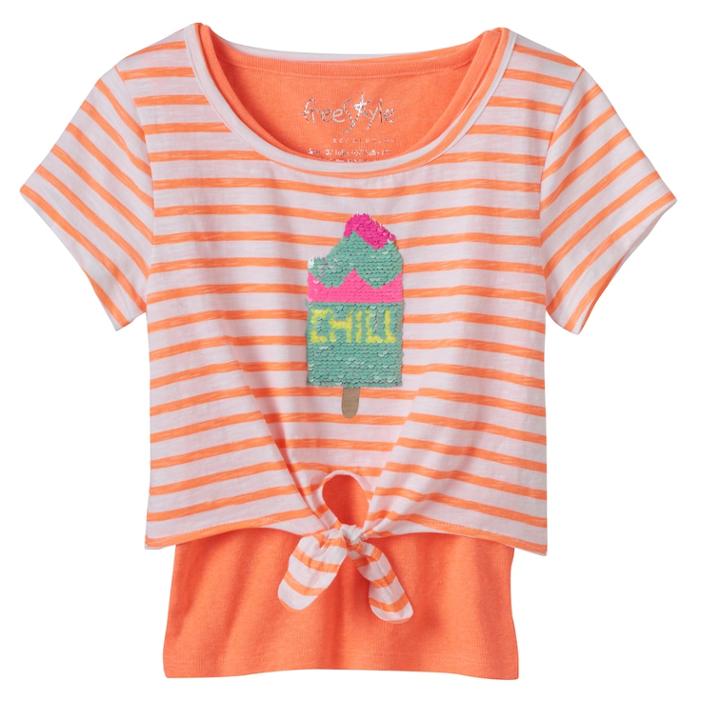 Girls 4-6x Freestyle Revolution Flip Sequin Tee & Tank Top Set, Size: 4, Orange