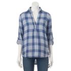 Women's Sonoma Goods For Life&trade; High-low Hem Plaid Shirt, Size: Small, Blue (navy)