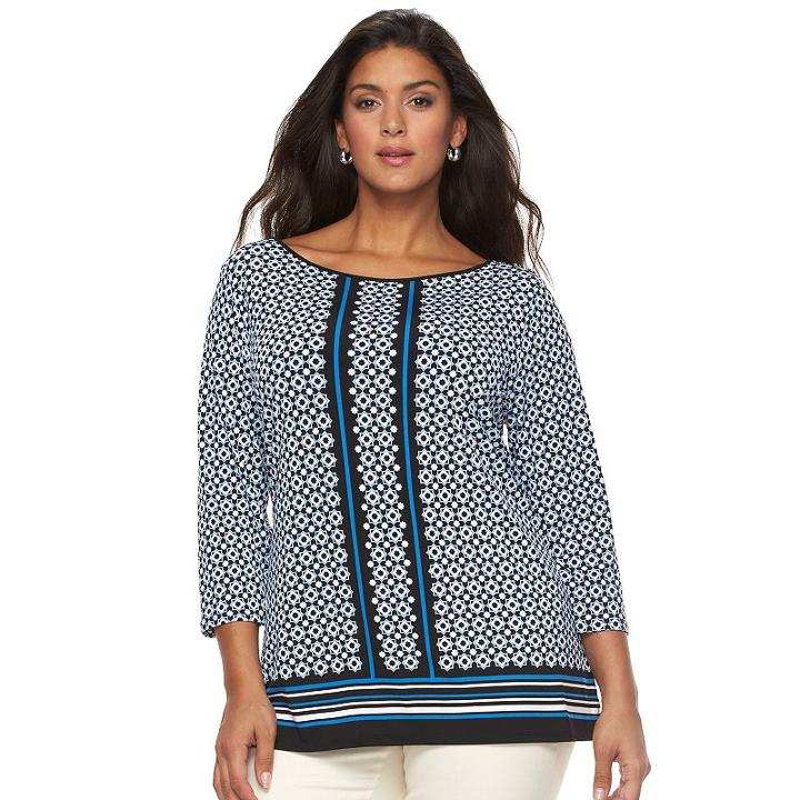 Plus Size Croft & Barrow&reg; Printed Button Top, Women's, Size: 2xl, Blue