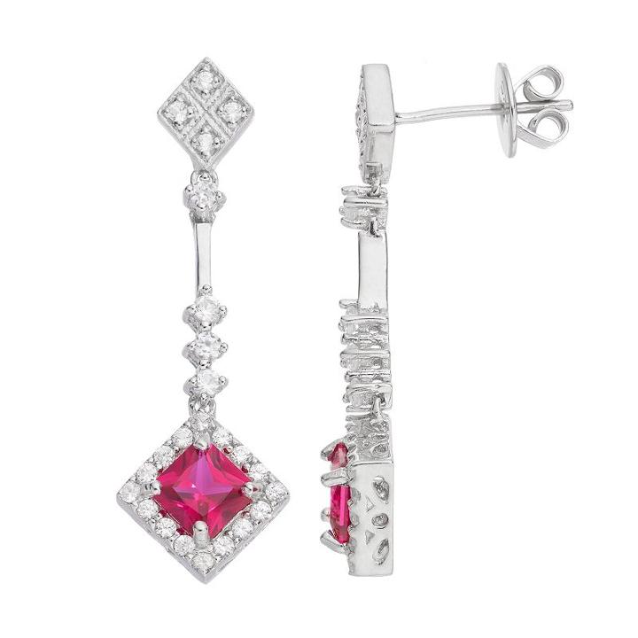 Sterling Silver Lab-created Ruby & Cubic Zirconia Linear Drop Earrings, Women's, Red