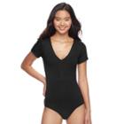 Juniors' Mudd&reg; Zip Front Bodysuit, Teens, Size: Small, Black