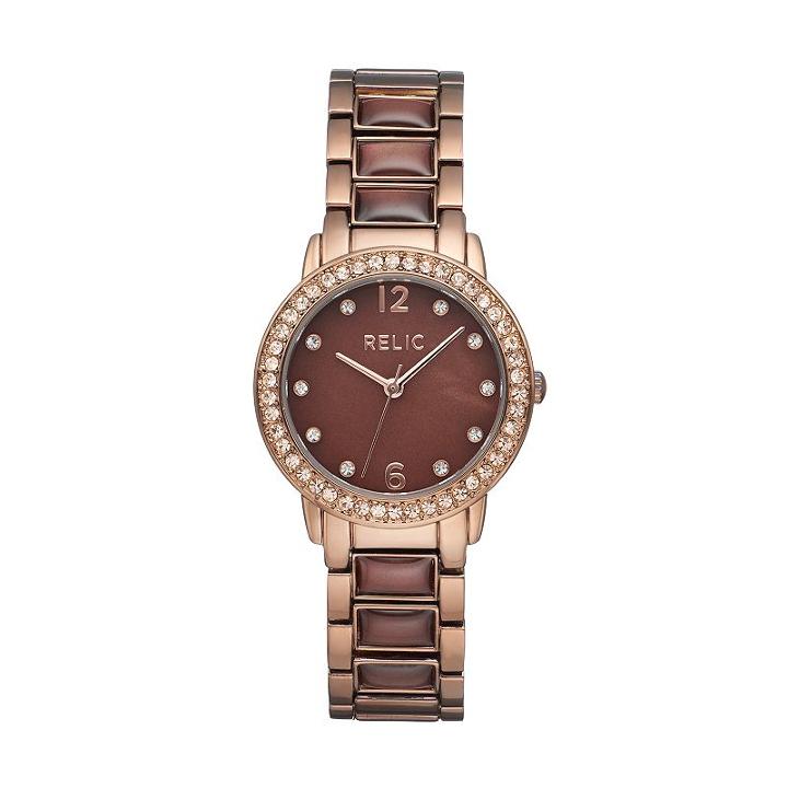 Relic Women's Mia Crystal Watch, Size: Medium, Brown