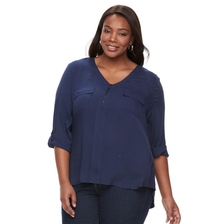 Plus Size Kate And Sam Diamond Quarter-zip Top, Women's, Size: 3xl, Blue (navy)