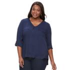 Plus Size Kate And Sam Diamond Quarter-zip Top, Women's, Size: 3xl, Blue (navy)