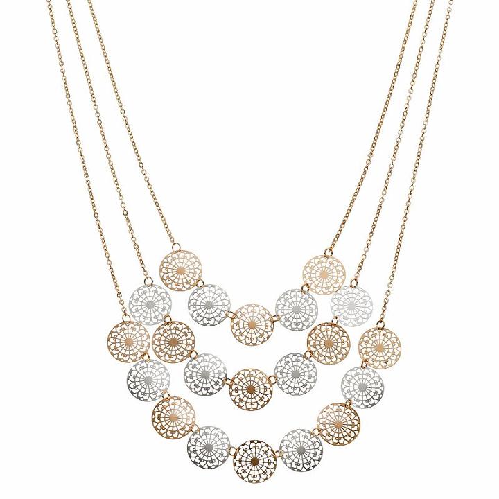 Apt. 9&reg; Two Tone Openwork Disc Layered Necklace, Women's, Gold