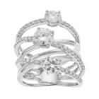 Forever Brilliant 14k White Gold 2 1/4 Carat T.w. Lab-created Moissanite 3-stone Crisscross Ring, Women's, Size: 6
