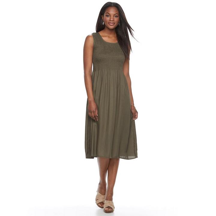 Women's Croft & Barrow&reg; Smocked Challis Dress, Size: Large, Green