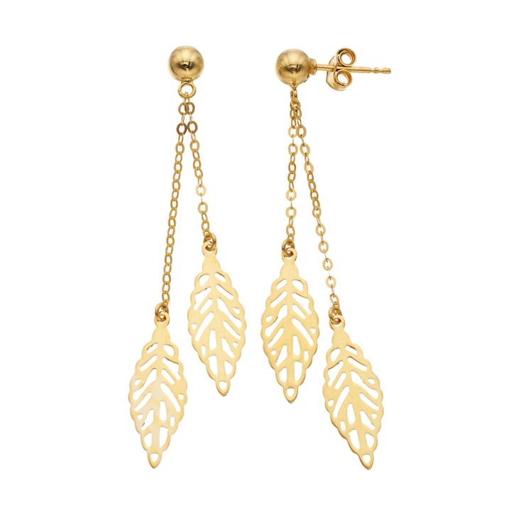14k Gold Leaf Dangle Drop Earrings, Women's