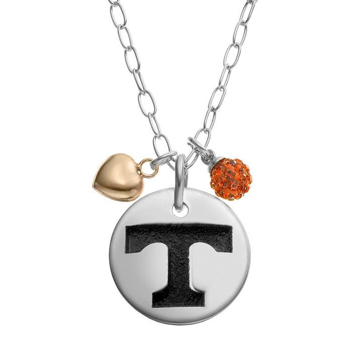 Fiora Crystal Sterling Silver Tennessee Volunteers Team Logo & Heart Pendant Necklace, Women's, Size: 16, Orange