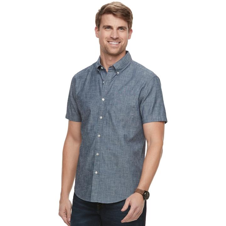 Men's Sonoma Goods For Life&trade; Modern-fit Stretch Poplin Button-down Shirt, Size: Large, Light Blue