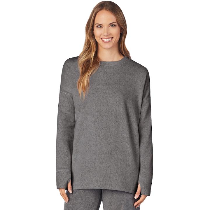 Women's Cuddl Duds Fleece Lounge Pullover, Size: Xl, Grey (charcoal)