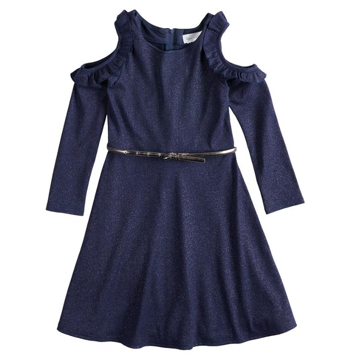 Girls' 7-16 Lavender Ruffle Cold-shoulder Knit Dress, Size: 7, Dark Blue